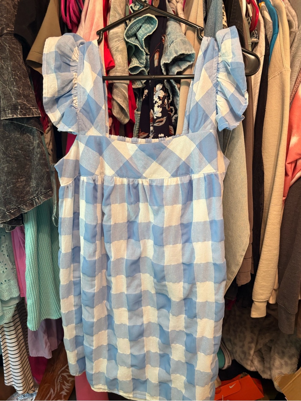 entro Light Blue and White Smocked Top